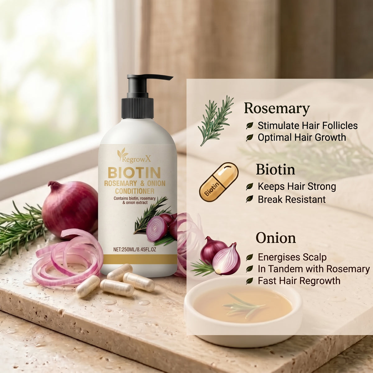 RegrowX™ 3-in-1 Biotin, Red Onion & Rosemary Conditioner